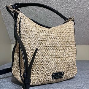 kate spade Natural Straw Shoulder Bag with Black Trim